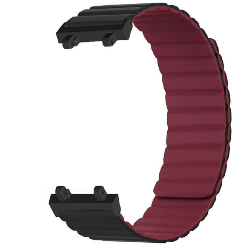 Magnetic Sweat-proof Watch Band for Huami Amazfit T-Rex 2 Adjustable Silicone Wrist Strap Dual-Color Design - Black / Wine Red