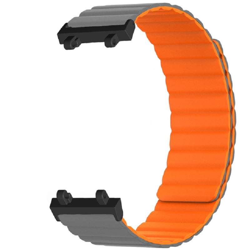 Magnetic Sweat-proof Watch Band for Huami Amazfit T-Rex 2 Adjustable Silicone Wrist Strap Dual-Color Design - Grey / Orange