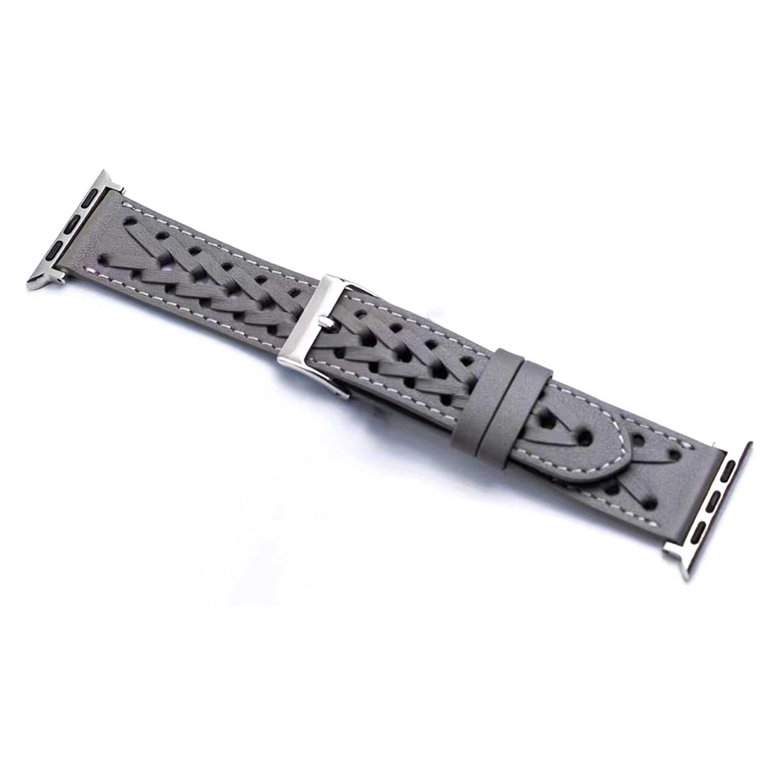 For Apple Watch Series 8 41mm / Series 7 41mm / Series 6 / 5 / 4 / SE / SE(2022) 40mm / Series 1 / 2 / 3 38mm V-Shaped Woven Watch Strap Genuine Leather Wrist Band - Grey