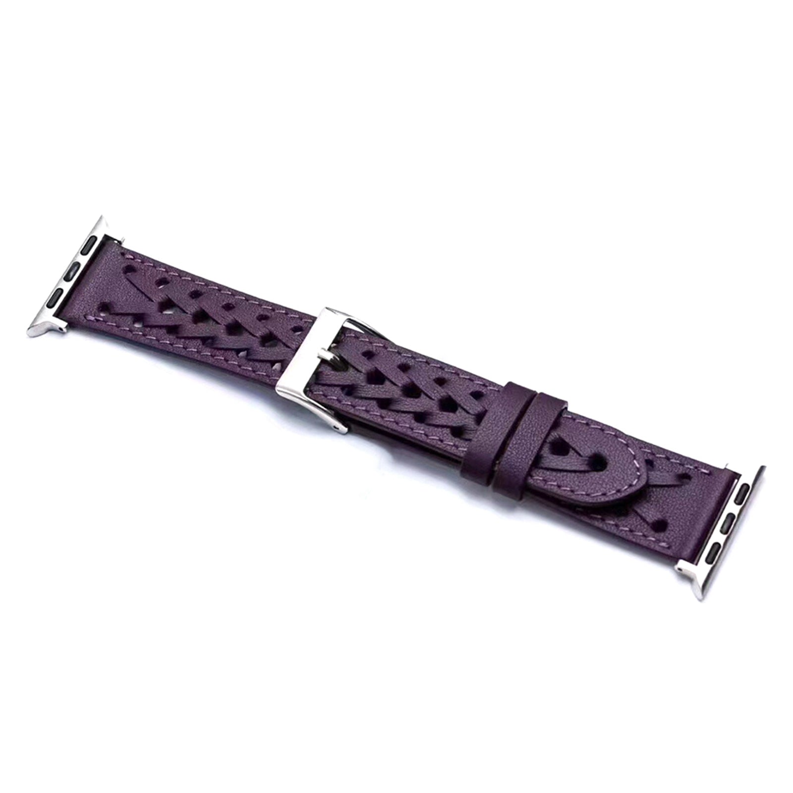 For Apple Watch Series 8 41mm / Series 7 41mm / Series 6 / 5 / 4 / SE / SE(2022) 40mm / Series 1 / 2 / 3 38mm V-Shaped Woven Watch Strap Genuine Leather Wrist Band - Purple