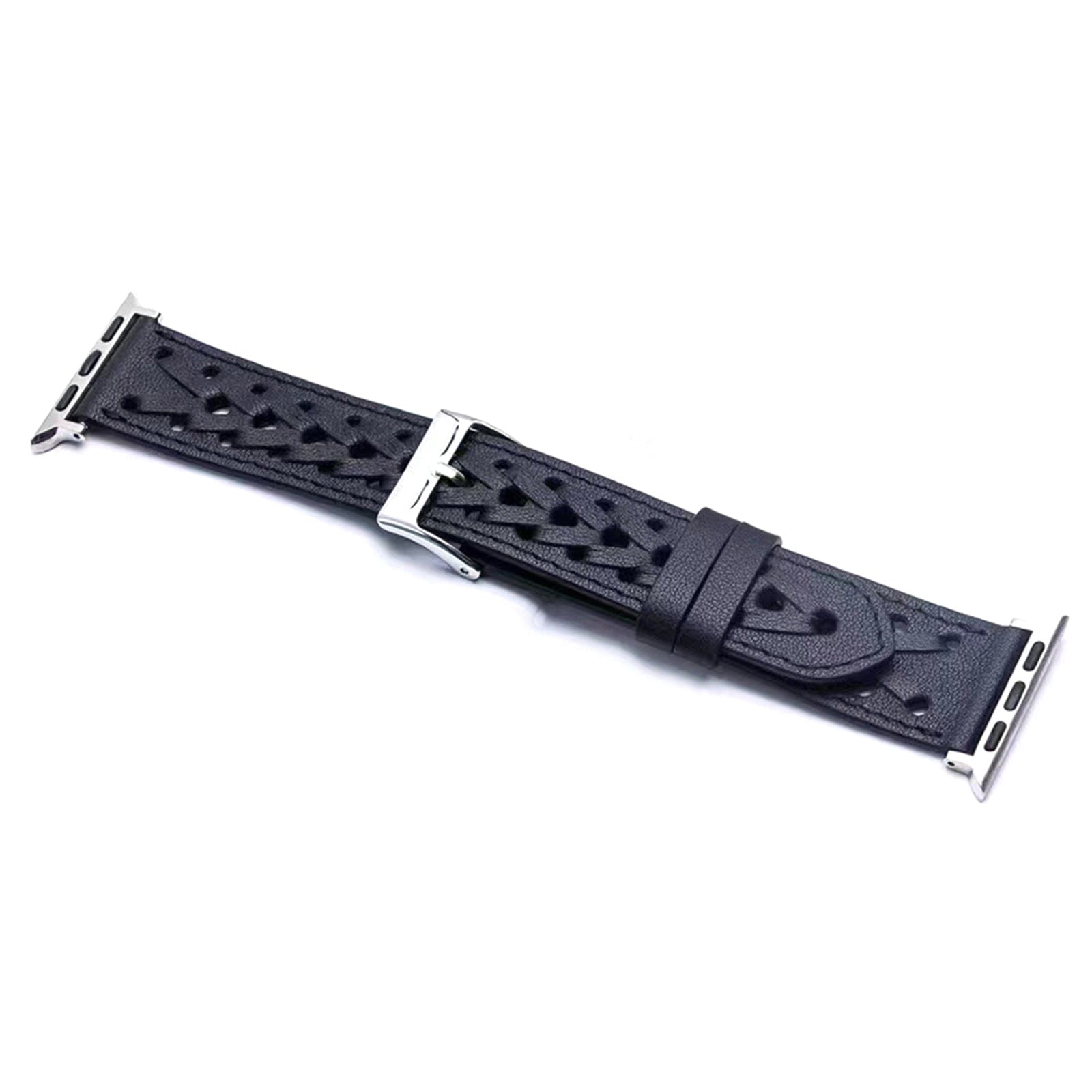 For Apple Watch Series 8 41mm / Series 7 41mm / Series 6 / 5 / 4 / SE / SE(2022) 40mm / Series 1 / 2 / 3 38mm V-Shaped Woven Watch Strap Genuine Leather Wrist Band - Midnight Blue
