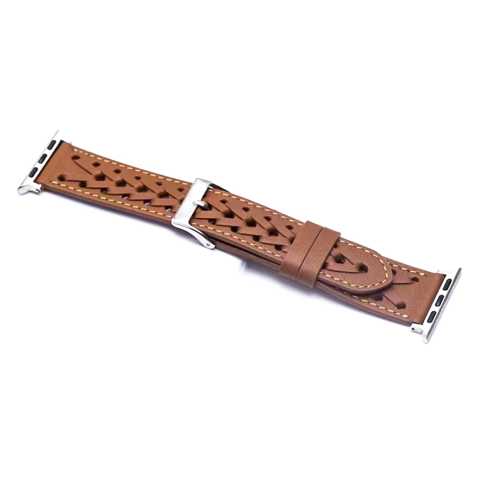 For Apple Watch Series 8 41mm / Series 7 41mm / Series 6 / 5 / 4 / SE / SE(2022) 40mm / Series 1 / 2 / 3 38mm V-Shaped Woven Watch Strap Genuine Leather Wrist Band - Brown