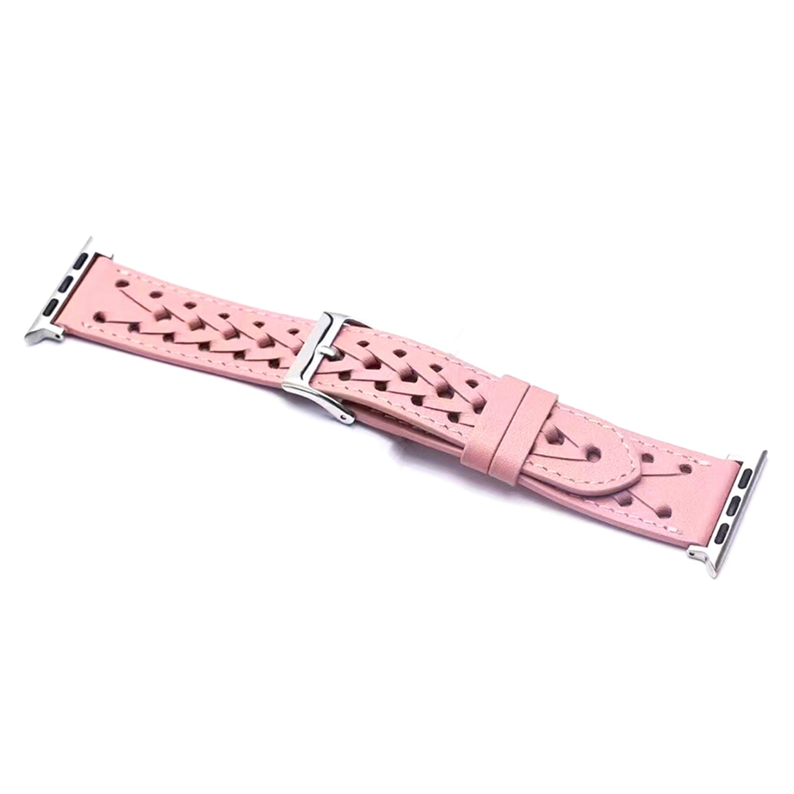 For Apple Watch Series 8 41mm / Series 7 41mm / Series 6 / 5 / 4 / SE / SE(2022) 40mm / Series 1 / 2 / 3 38mm V-Shaped Woven Watch Strap Genuine Leather Wrist Band - Pink