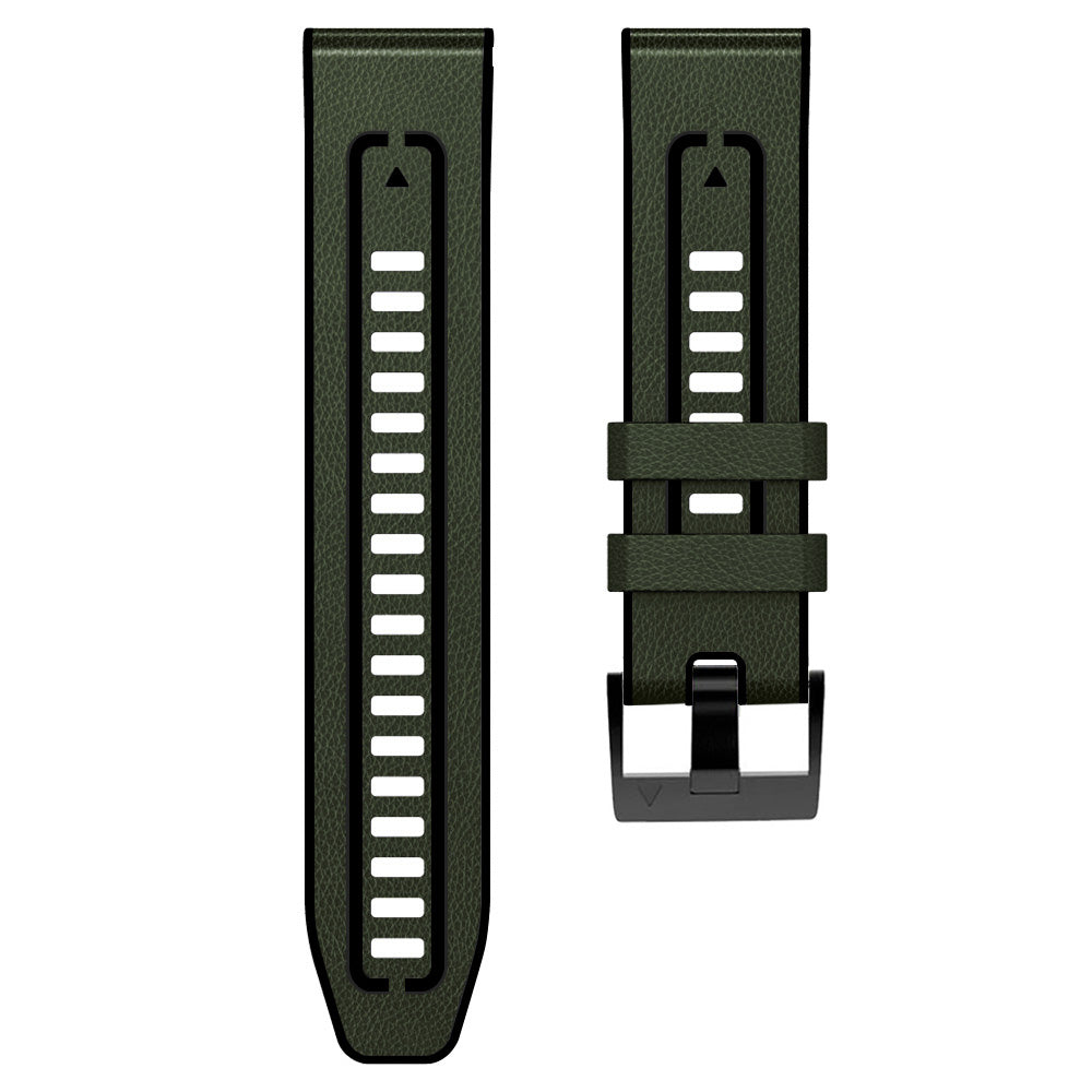 For Garmin Tactix 7 Pro / Fenix 7X / Fenix 6X Pro Quick Release Leather Coated Silicone Smart Watch Band Wrist Strap 26mm - Army Green