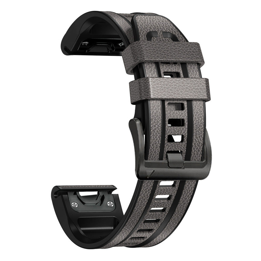 For Garmin Tactix 7 Pro / Fenix 7X / Fenix 6X Pro Quick Release Leather Coated Silicone Smart Watch Band Wrist Strap 26mm - Starry Grey