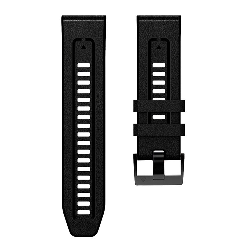 For Garmin Fenix 7X Quick Release Leather Coated Silicone Watch Band Replacement Wrist Strap 26mm - Black