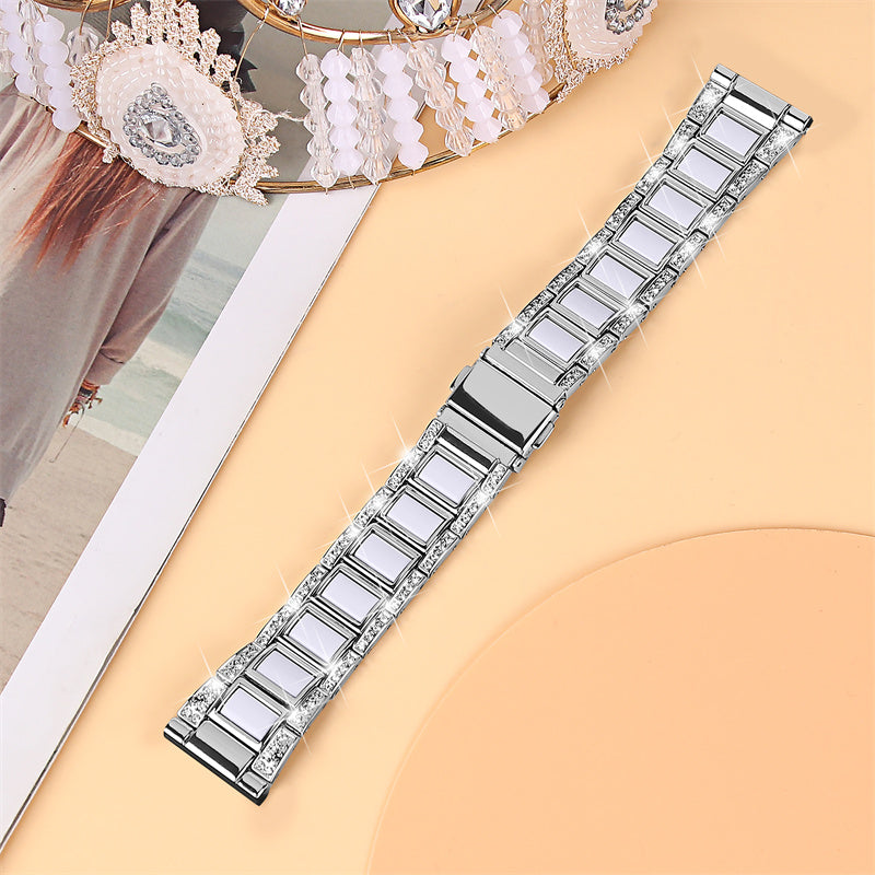 For Huawei Watch GT 2 42mm / Watch 2 / Honor Magic Watch 2 42mm Stainless Steel + Resin Watch Strap Quick Release Watch Band Rhinestone Decoration Watchband - Sliver / White