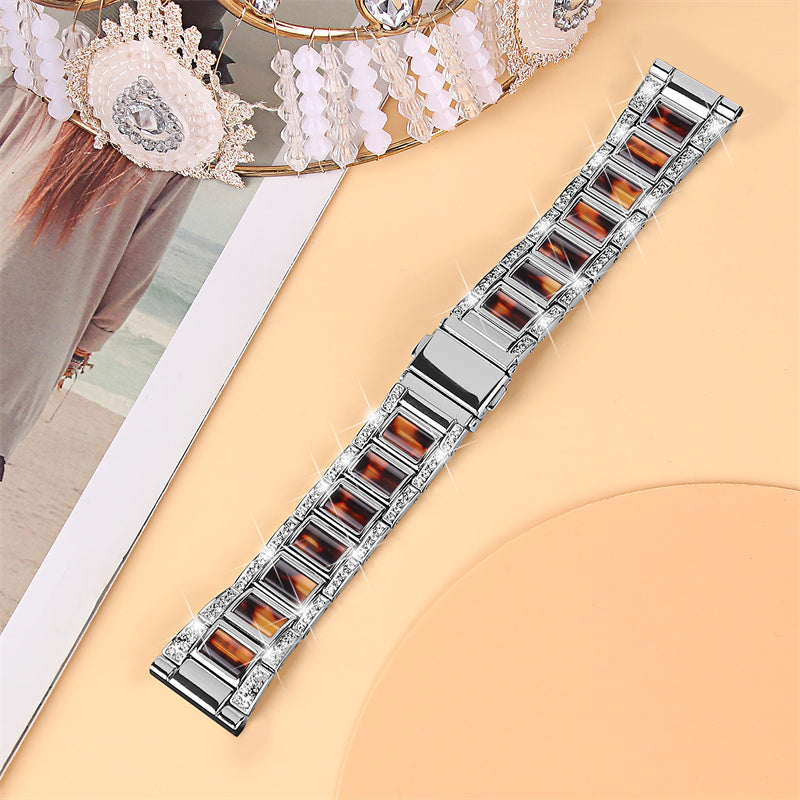 For Huawei Watch GT 2 42mm / Watch 2 / Honor Magic Watch 2 42mm Stainless Steel + Resin Watch Strap Quick Release Watch Band Rhinestone Decoration Watchband - Sliver / Brown