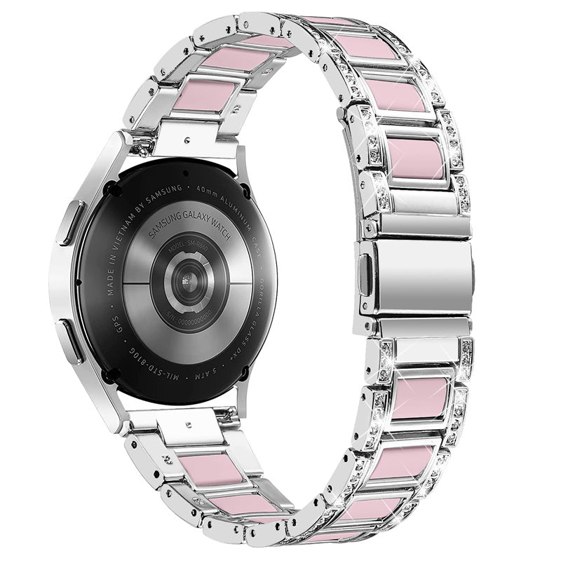 For Huawei Watch GT 2 42mm / Watch 2 / Honor Magic Watch 2 42mm Stainless Steel + Resin Watch Strap Quick Release Watch Band Rhinestone Decoration Watchband - Sliver / Pink