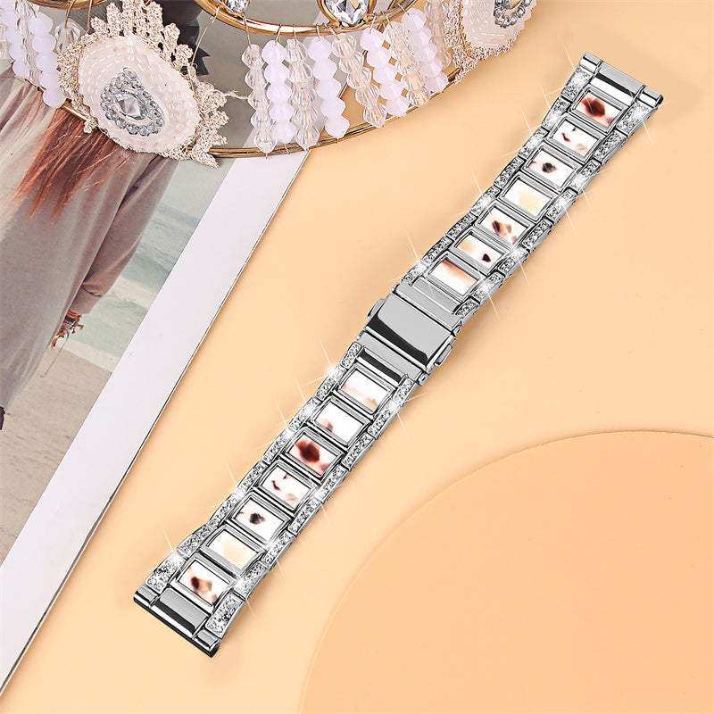 For Huawei Watch GT 2 42mm / Watch 2 / Honor Magic Watch 2 42mm Stainless Steel + Resin Watch Strap Quick Release Watch Band Rhinestone Decoration Watchband - Silver / Nougat