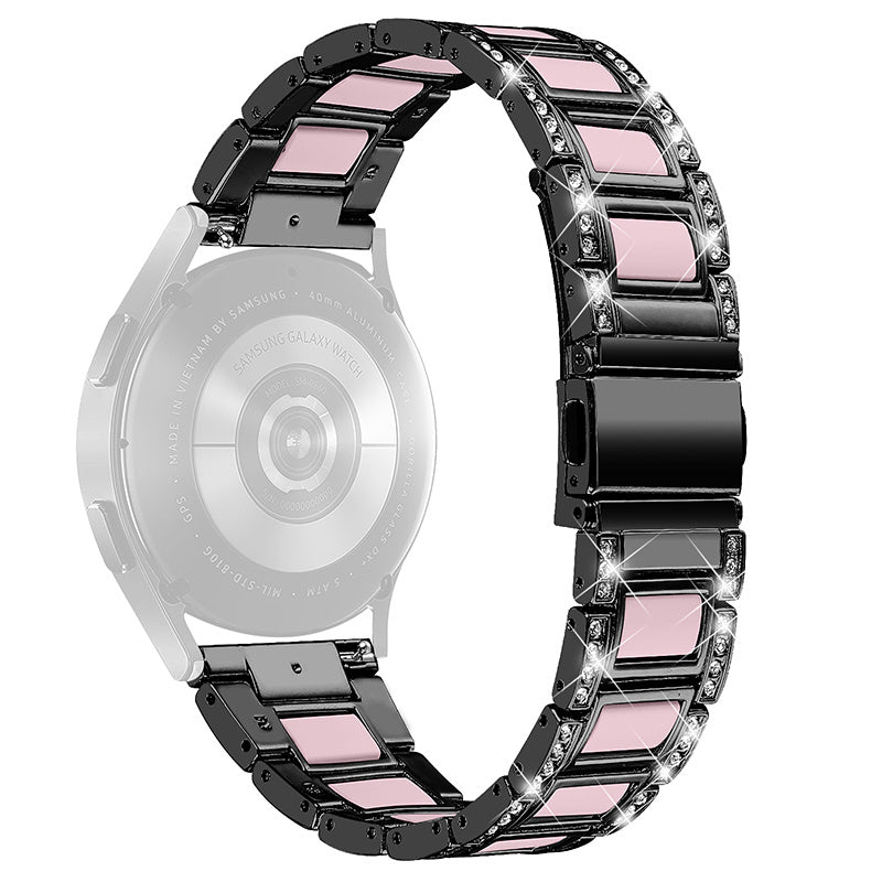 For Huawei Watch GT 2 42mm / Watch 2 / Honor MagicWatch 2 42mm Stainless Steel Watch Band Rhinestone Decor Resin Wrist Strap - Black / Pink