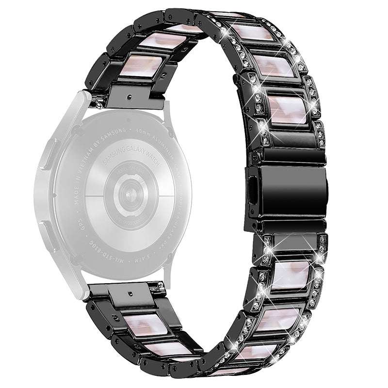 For Huawei Watch GT 2 42mm / Watch 2 / Honor MagicWatch 2 42mm Stainless Steel Watch Band Rhinestone Decor Resin Wrist Strap - Black / Pink Mix