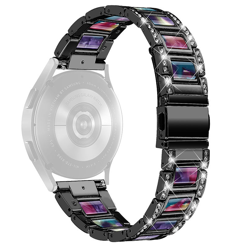 For Huawei Watch GT 2 42mm / Watch 2 / Honor MagicWatch 2 42mm Stainless Steel Watch Band Rhinestone Decor Resin Wrist Strap - Black / Purple Green Mix