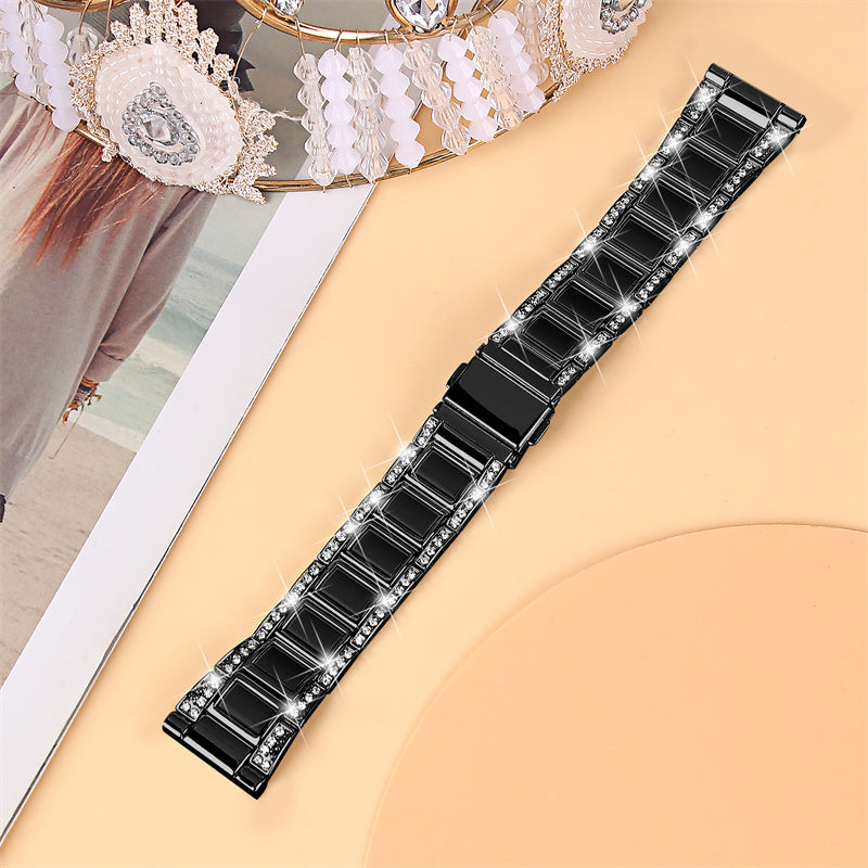 For Huawei Watch GT 2 42mm / Watch 2 / Honor MagicWatch 2 42mm Stainless Steel Watch Band Rhinestone Decor Resin Wrist Strap - Black