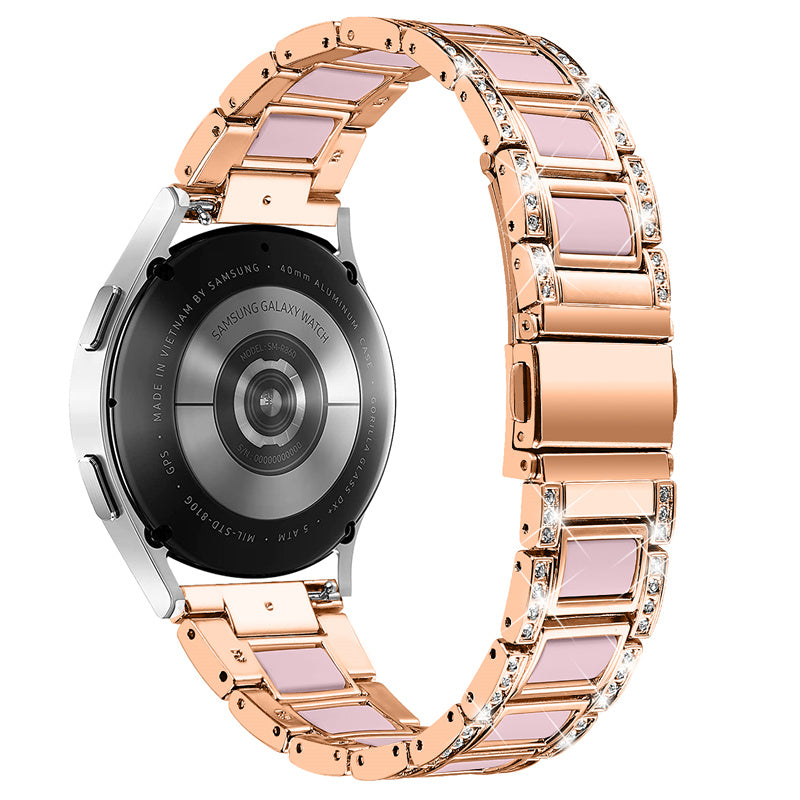 For Huawei Watch GT 2 42mm / Watch 2 / Honor MagicWatch 2 42mm Stainless Steel Watch Band Rhinestone Decor Resin Wrist Strap - Rose Gold / Pink