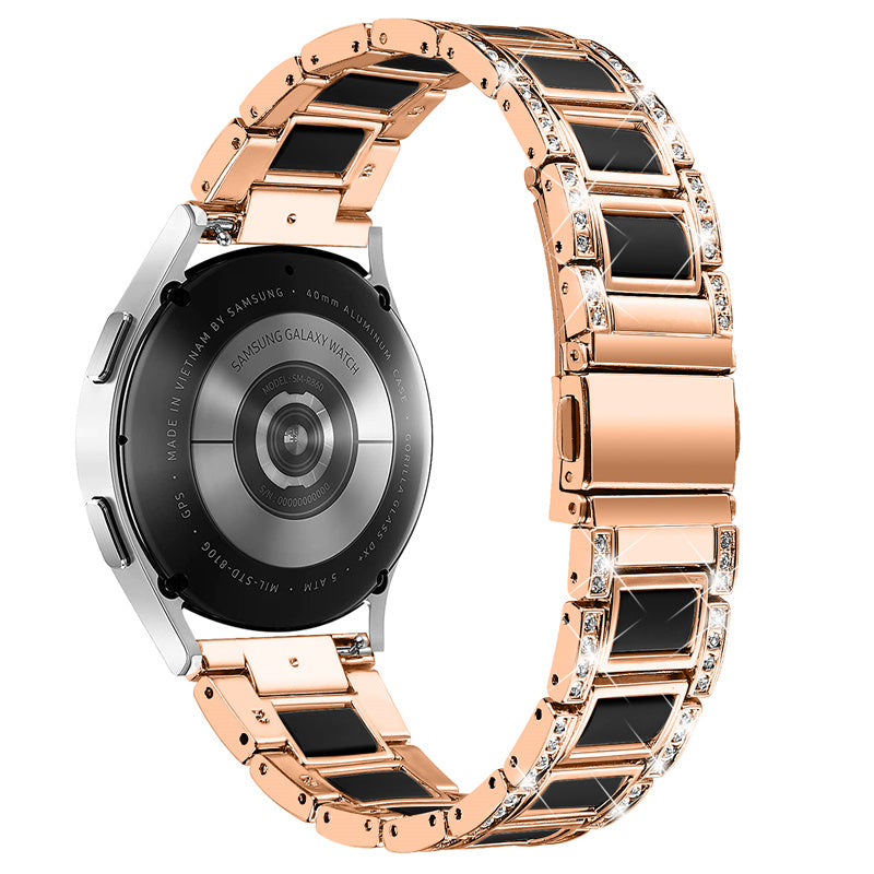 For Huawei Watch GT 2 42mm / Watch 2 / Honor MagicWatch 2 42mm Stainless Steel Watch Band Rhinestone Decor Resin Wrist Strap - Rose Gold / Black