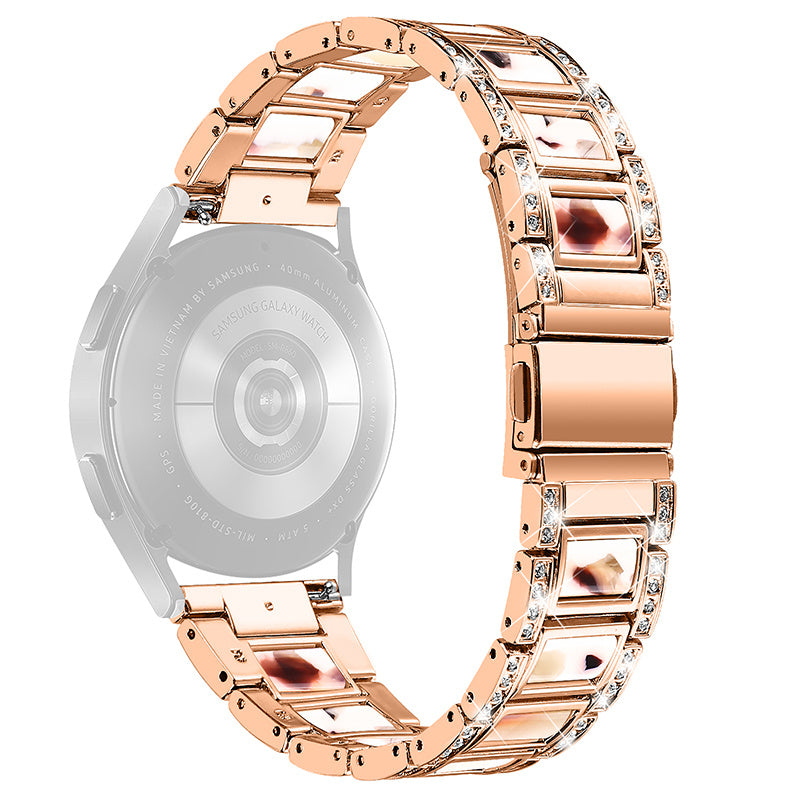 For Huawei Watch GT 2 42mm / Watch 2 / Honor MagicWatch 2 42mm Stainless Steel Watch Band Rhinestone Decor Resin Wrist Strap - Rose Gold / Nougat Pattern