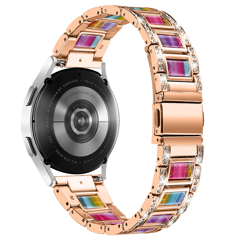 For Huawei Watch GT 2 42mm / Watch 2 / Honor MagicWatch 2 42mm Stainless Steel Watch Band Rhinestone Decor Resin Wrist Strap - Rose Gold / Colorful