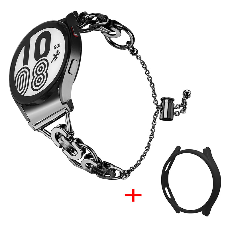 For Samsung Galaxy Watch 5 44mm Stainless Steel Band Bead Decor Bangle Bracelet with PC Protective Frame Cover - Black + Black Watch Frame