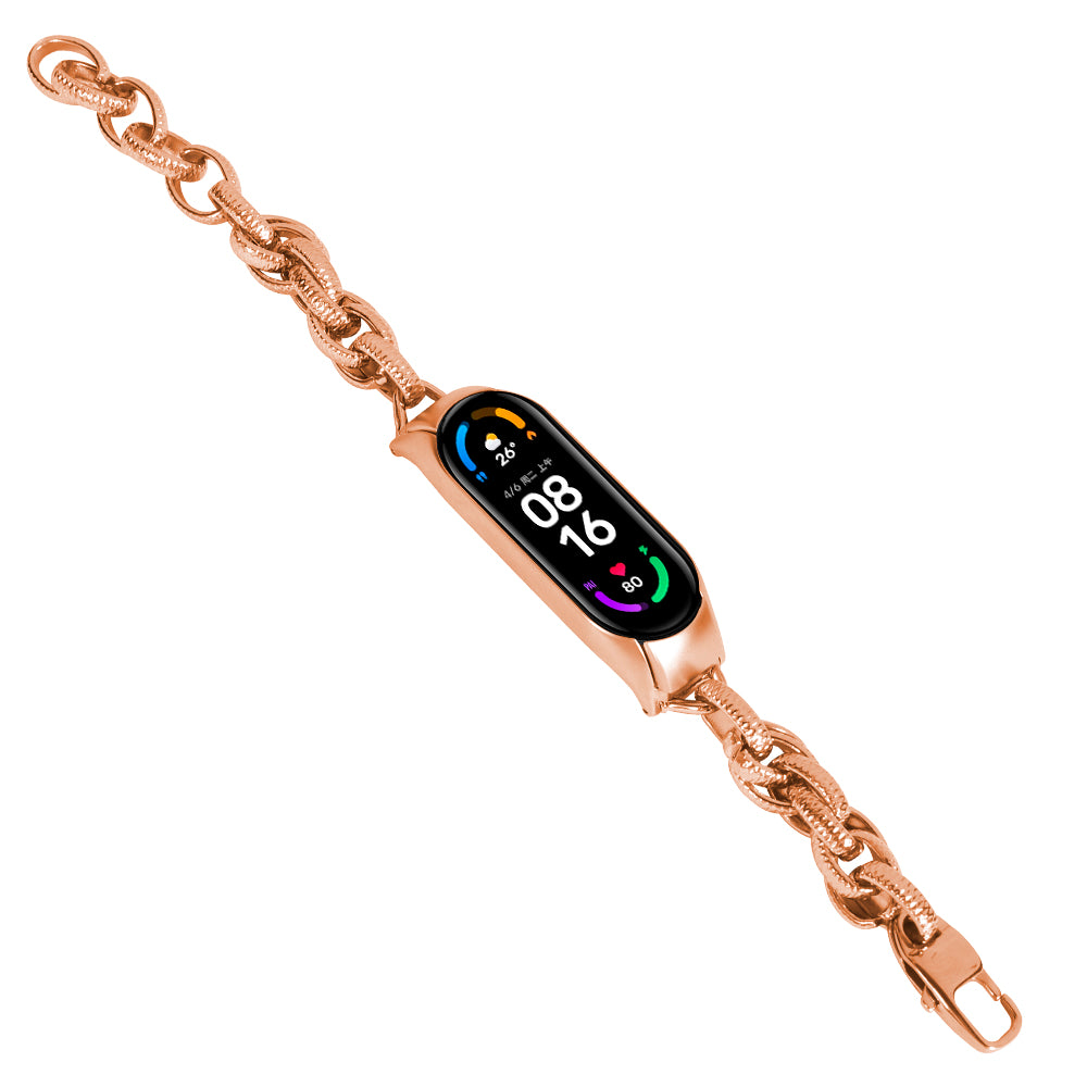 For Xiaomi Mi Band 5 / 6 Cowboy Chain Metal Wave Watch Band Bracelet Hollow Out Replacement Wrist Strap - Rose Gold