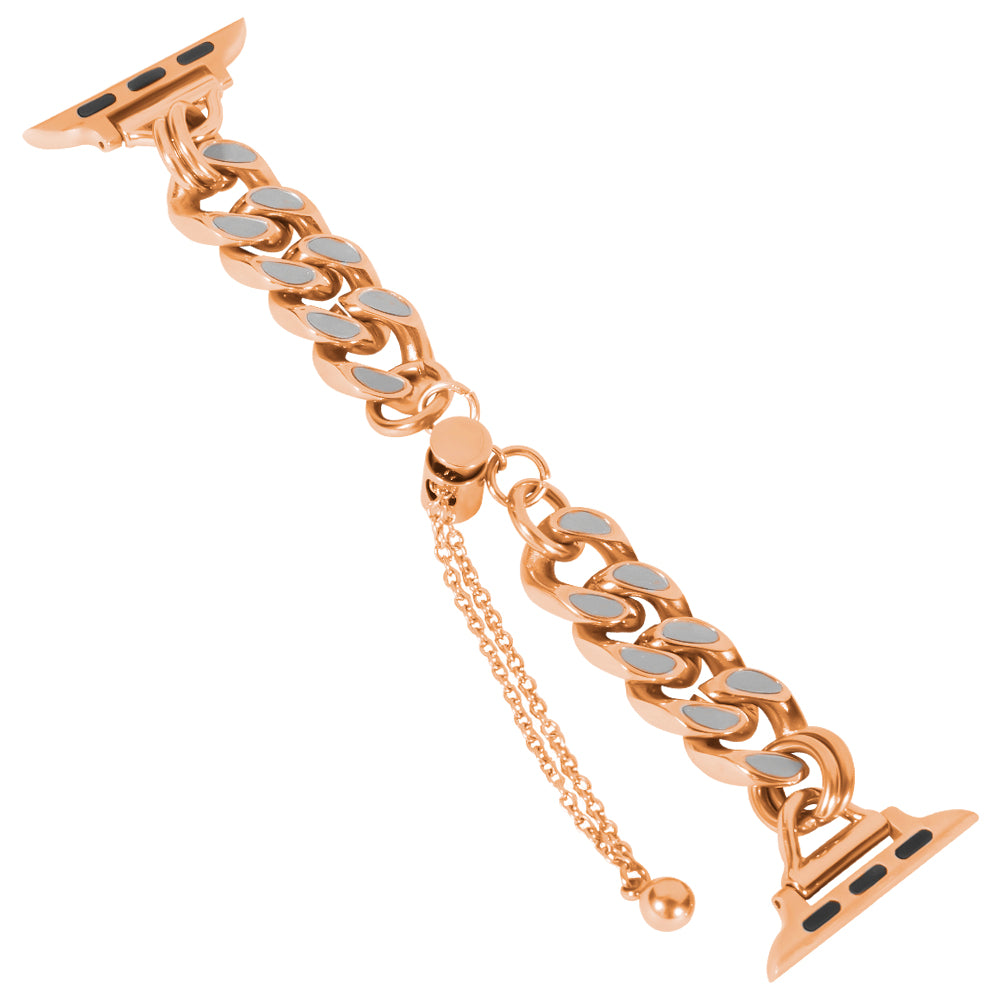 For Apple Watch Series 1 / 2 / 3 38mm / Series 4 / 5 / 6 / SE / SE (2022) 40mm / Series 7 / 8 41mm Cool Chain Metal Link Bands Night Luminous Strap Bracelet - Rose Gold - UNIQBUY