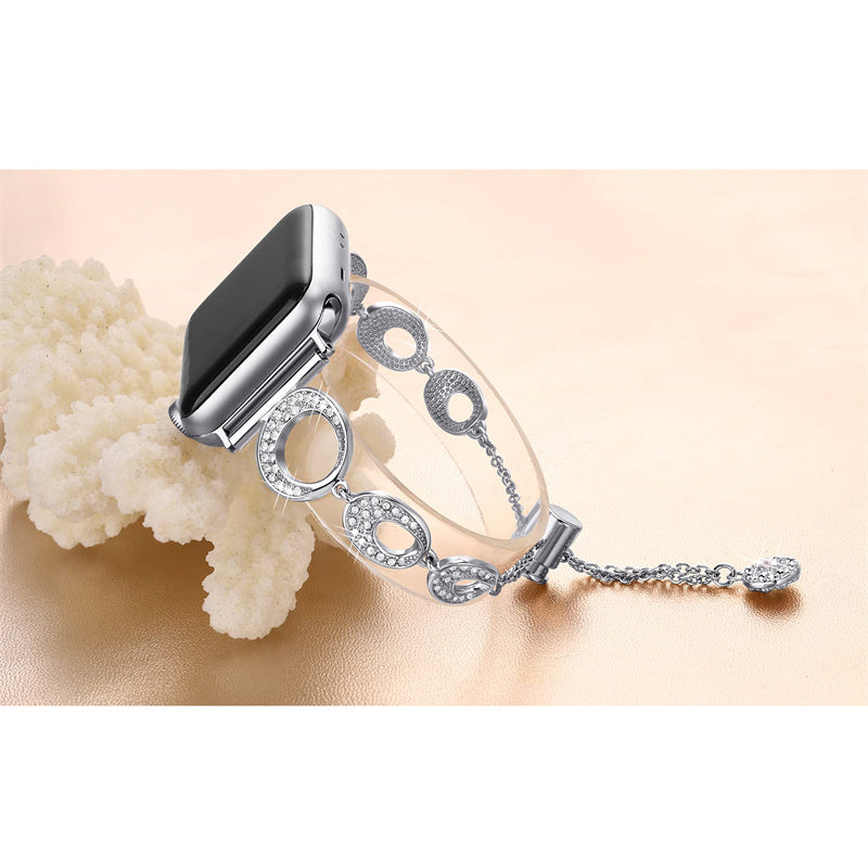 For Apple Watch Ultra 49mm / Series 8 / 7 45mm / Series 6 / 5 / 4 / SE / SE(2022) 44mm / Series 3 / 2 / 1 42mm Metal Bracelet Watch Band Rhinestone Decor Replacement Strap - Silver - UNIQBUY