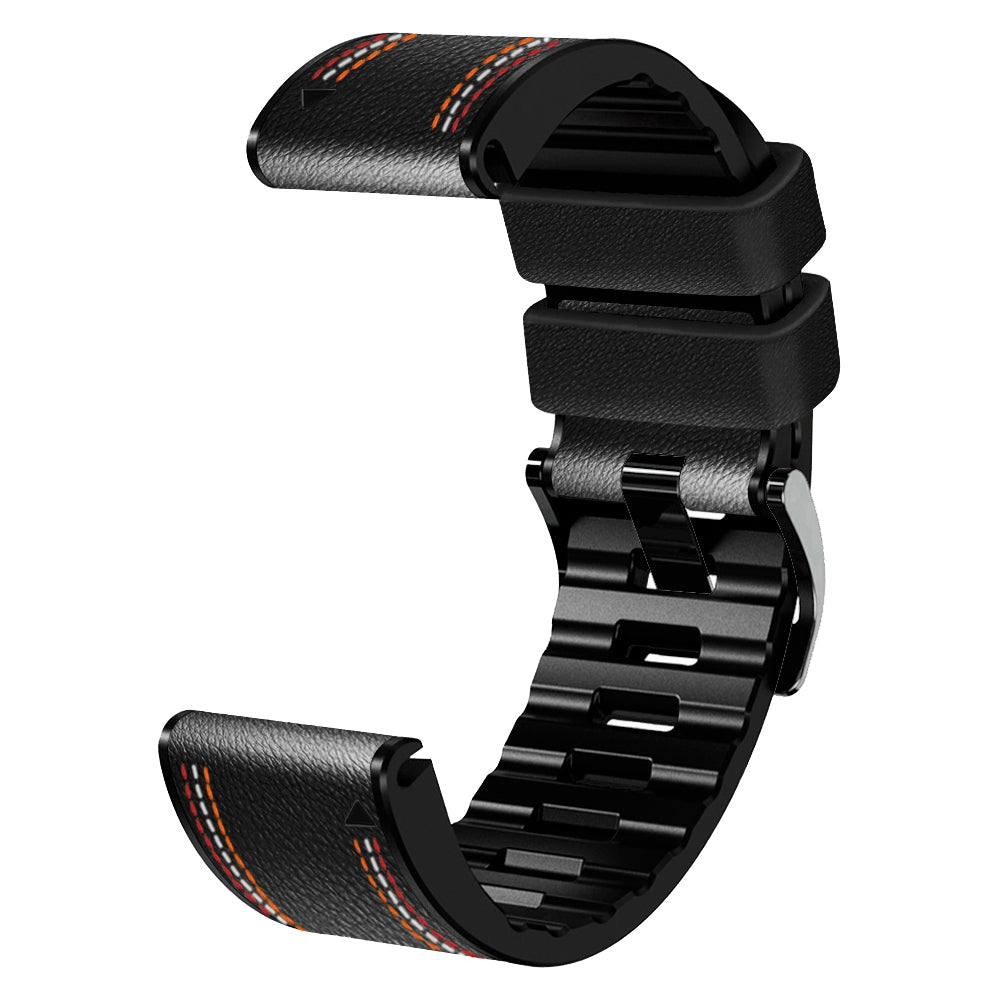 For Garmin Enduro / Tactix Delta / Tactix 7 Pro PU Leather Coated Silicone Watch Band 26mm Three-color Stitching Line Quick Release Sweatproof Strap - Black - UNIQBUY