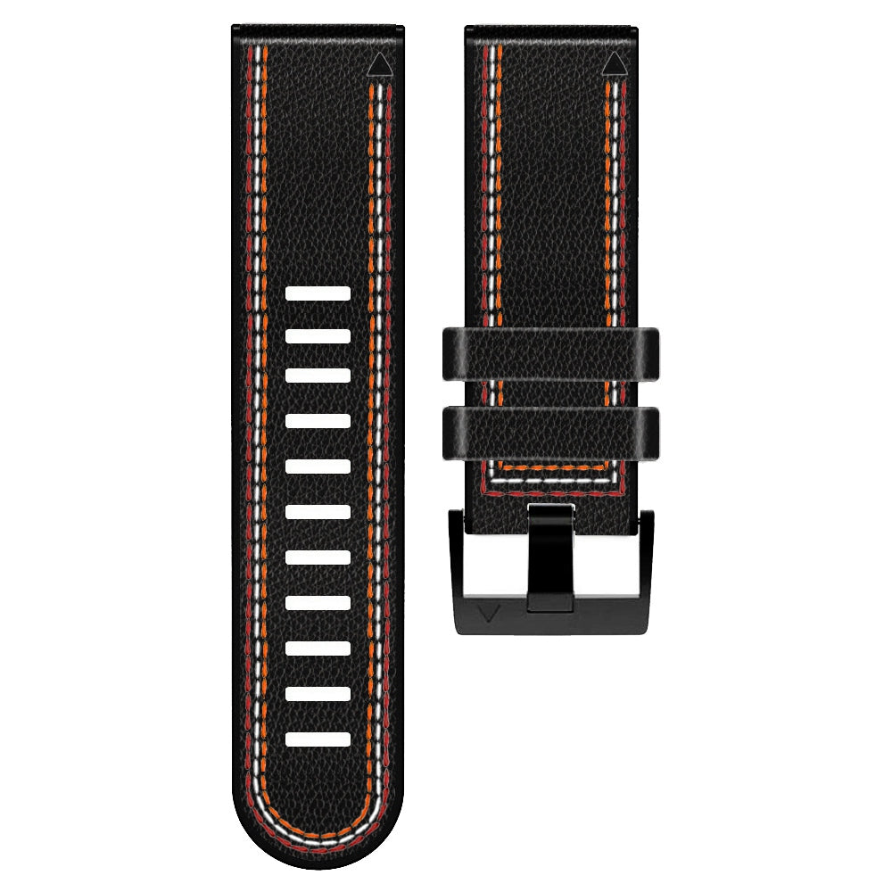 For Garmin Enduro / Tactix Delta / Tactix 7 Pro PU Leather Coated Silicone Watch Band 26mm Three-color Stitching Line Quick Release Sweatproof Strap - Black - UNIQBUY