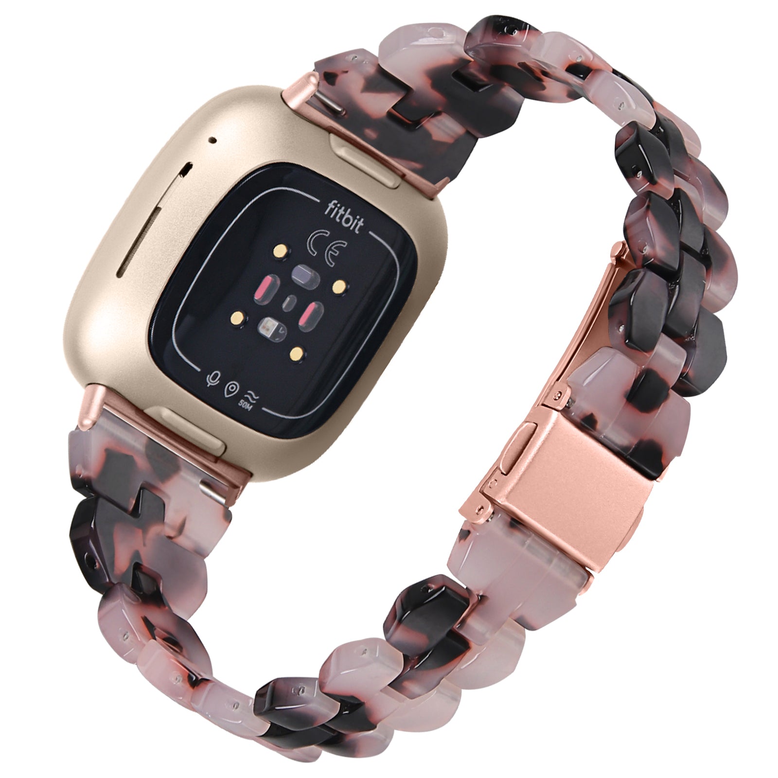 For Fitbit Versa 4 / Sense 2 Resin Watch Band Lightweight Watch Strap Smart Bracelet Replacement Parts - Pink / Black