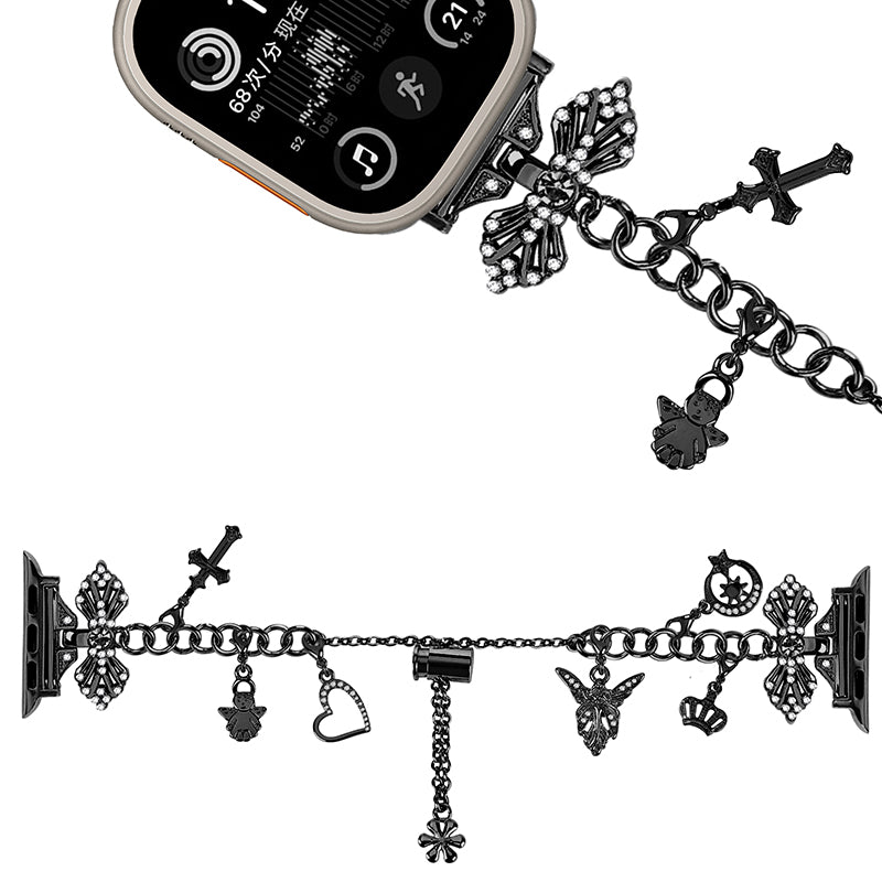 For Apple Watch Series 8 41mm / 7 41mm / SE 40mm / SE (2022) 40mm / Series 6 / 5 / 4 40mm / Series 3 / 2 / 1 38mm Multiple Pendant Design Wrist Strap Bracelet Watch Band - Black