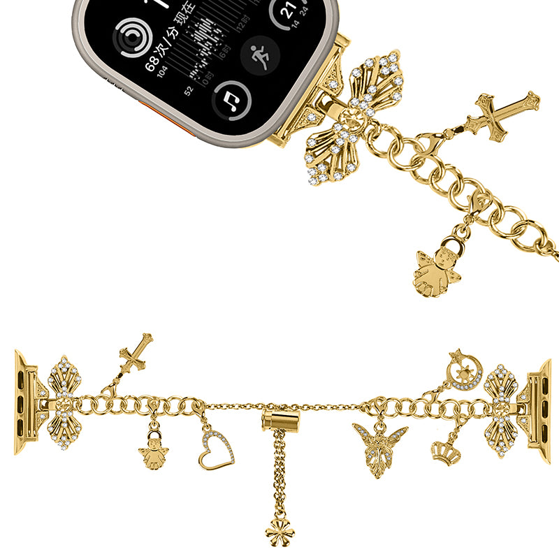 For Apple Watch Series 8 41mm / 7 41mm / SE 40mm / SE (2022) 40mm / Series 6 / 5 / 4 40mm / Series 3 / 2 / 1 38mm Multiple Pendant Design Wrist Strap Bracelet Watch Band - Gold