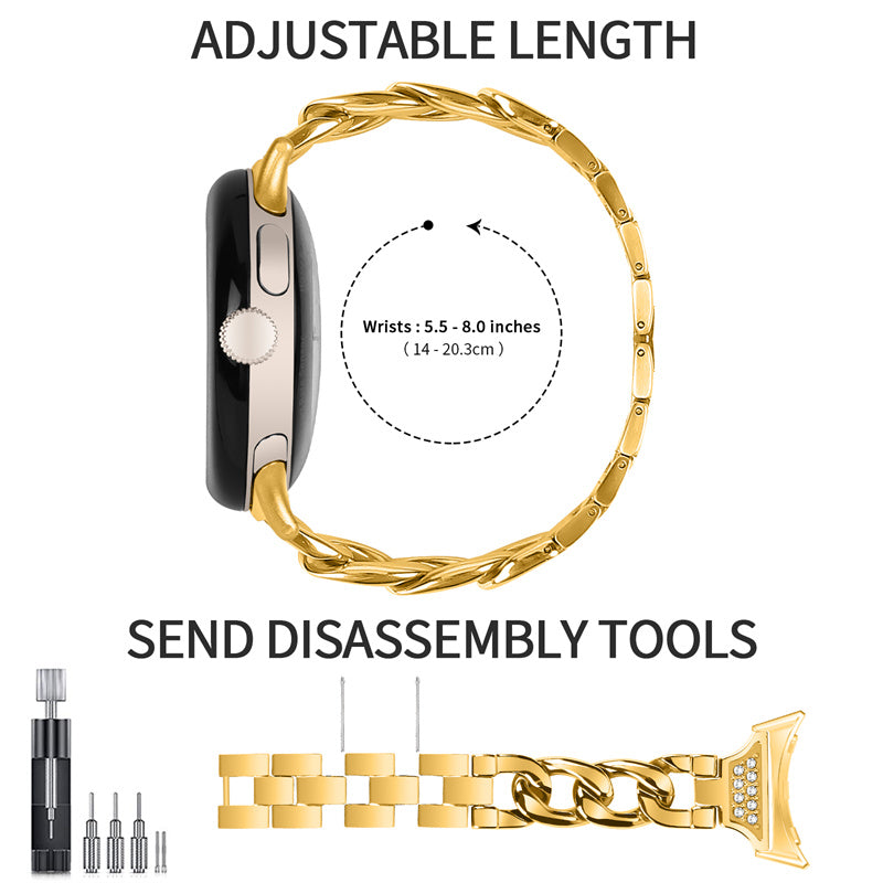 For Google Pixel Watch Rhinestone Decor Metal Watch Band Wristband Replacement Strap - Gold