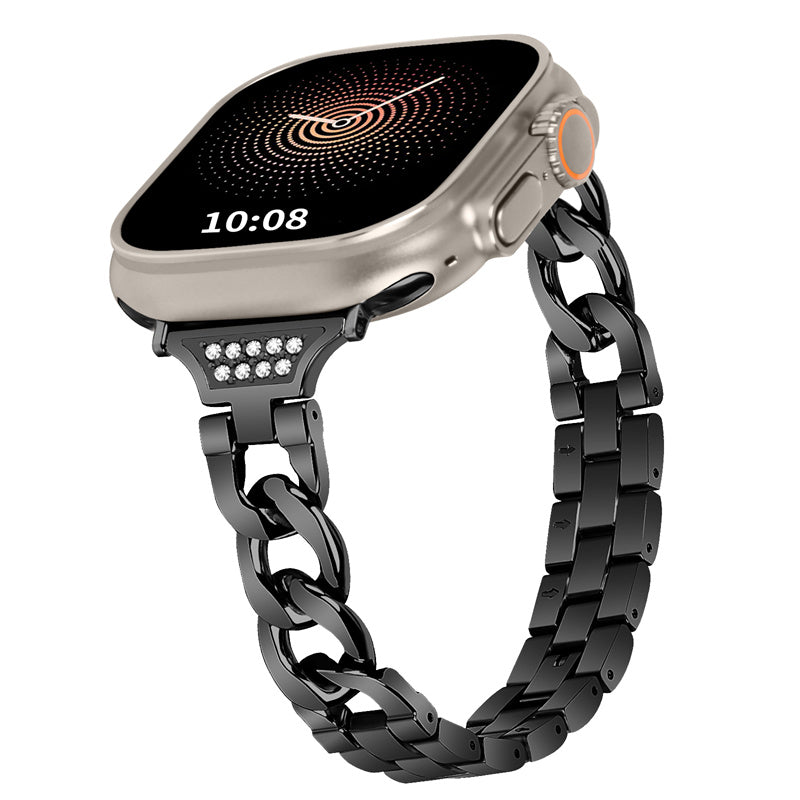 For Apple Watch Ultra 49mm / Series 8 / 7 45mm / 6 / 5 / 4 / SE / SE (2022) 44mm / 3 / 2 / 1 42mm Rhinestone Decor Metal Smart Watch Band Replacement Wrist Strap - Black - UNIQBUY