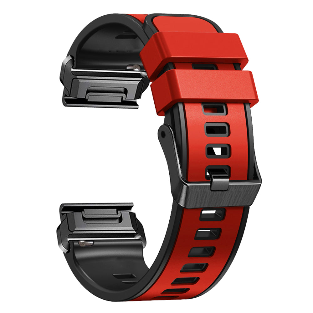 For Garmin Tactix 7 Pro / Tactix Delta Replacement Wristband Quick Release Dual-color Soft Silicone Sport Watch Band - Red / Black