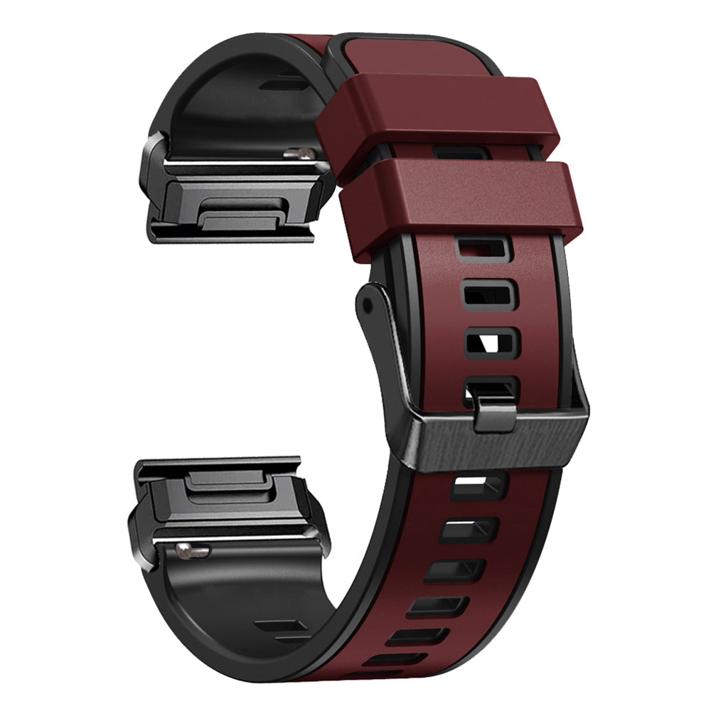 For Garmin Tactix 7 Pro / Tactix Delta Replacement Wristband Quick Release Dual-color Soft Silicone Sport Watch Band - Wine Red / Black