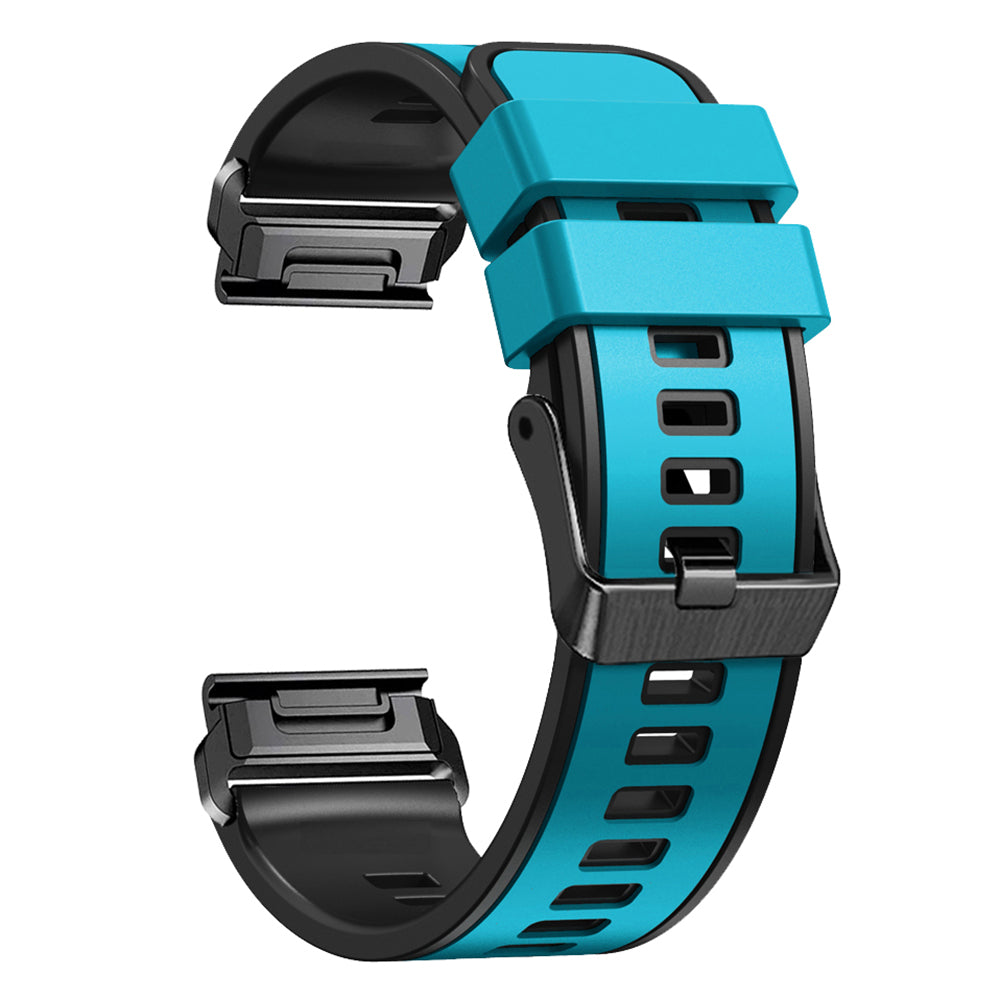 For Garmin Tactix 7 Pro / Tactix Delta Replacement Wristband Quick Release Dual-color Soft Silicone Sport Watch Band - Sky Blue / Black