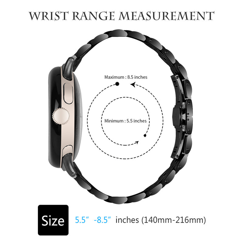 For Google Pixel Watch Luxury Stainless Steel 7 Beads Replacement Wrist Band Smart Watch Strap - Black