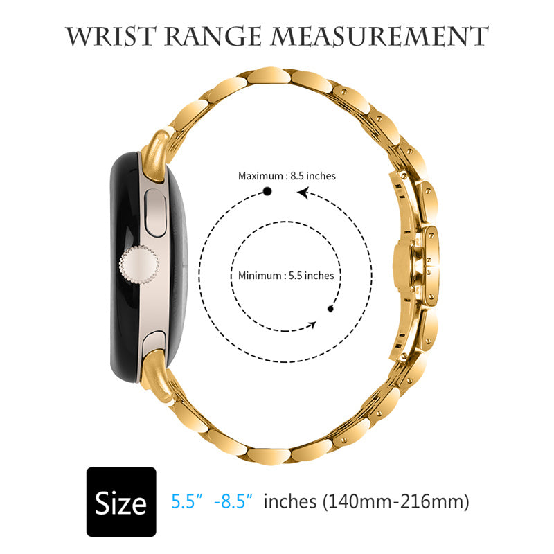 For Google Pixel Watch Luxury Stainless Steel 7 Beads Replacement Wrist Band Smart Watch Strap - Gold