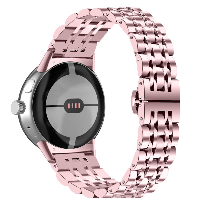 For Google Pixel Watch Luxury Stainless Steel 7 Beads Replacement Wrist Band Smart Watch Strap - Rose Pink