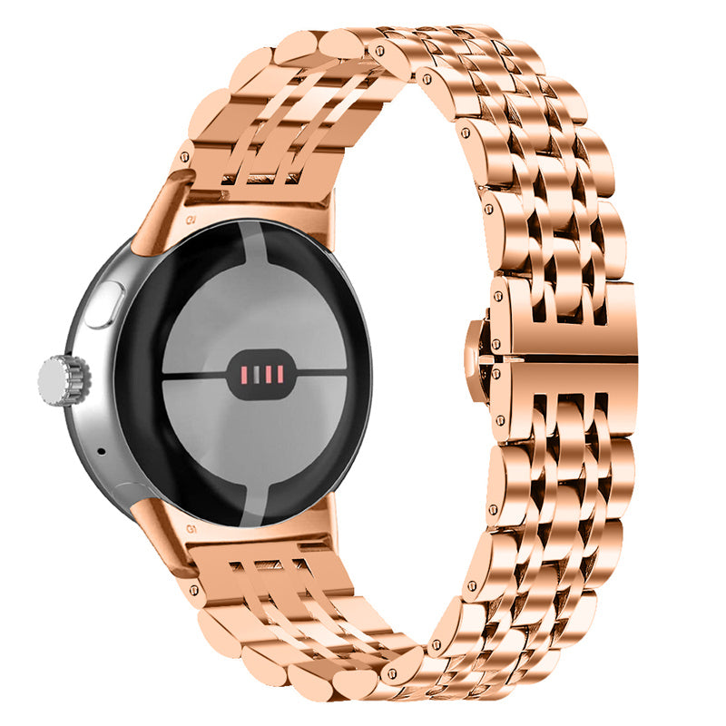 For Google Pixel Watch Luxury Stainless Steel 7 Beads Replacement Wrist Band Smart Watch Strap - Rose Gold