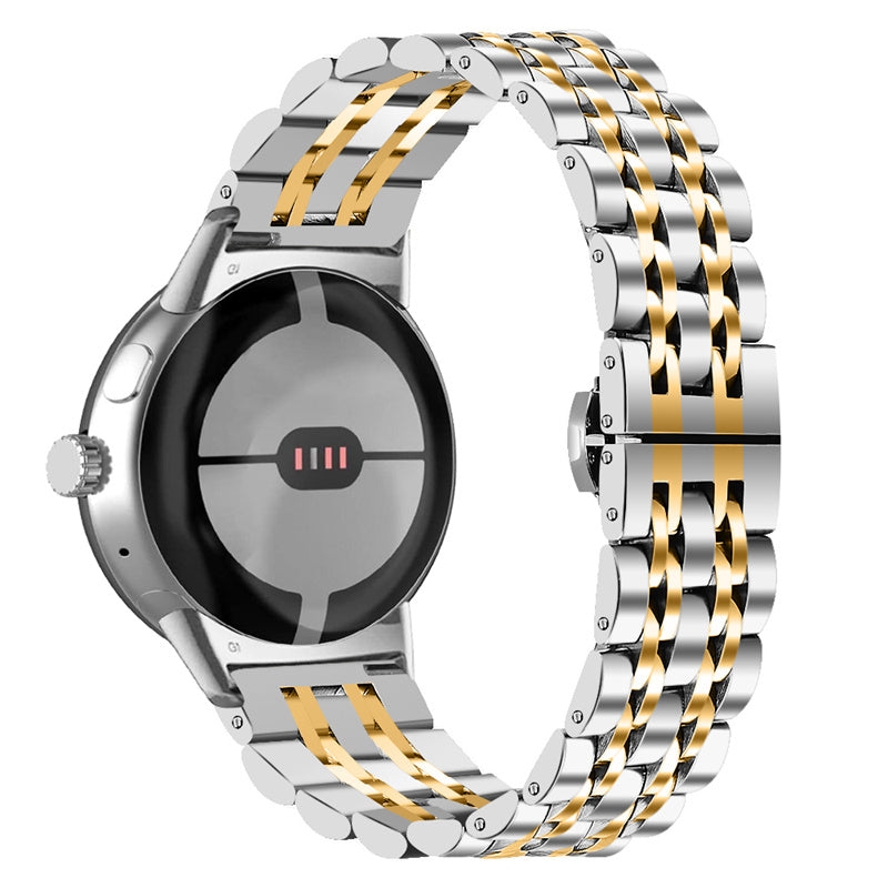 For Google Pixel Watch Luxury Stainless Steel 7 Beads Replacement Wrist Band Smart Watch Strap - Silver / Gold