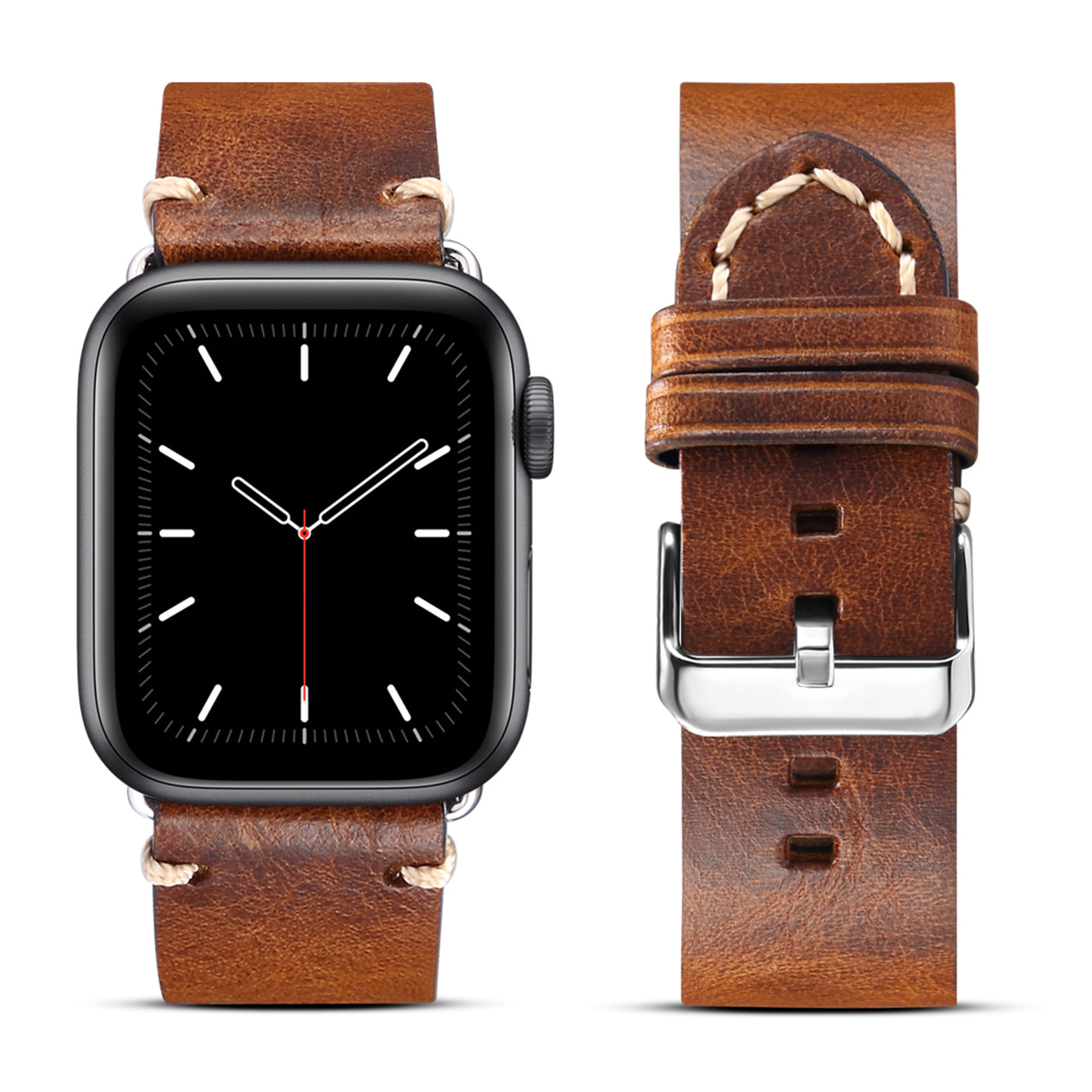For Apple Watch Series 8 Aluminum / 8 / 7 45mm / Series 6 / 5 / 4 / SE / SE (2022) 44mm / Series 3 / 2 / 1 42mm DOL Waxy Cowhide Leather Watch Band Adjustable Pin Buckle Wrist Strap Replacement - Brown - UNIQBUY