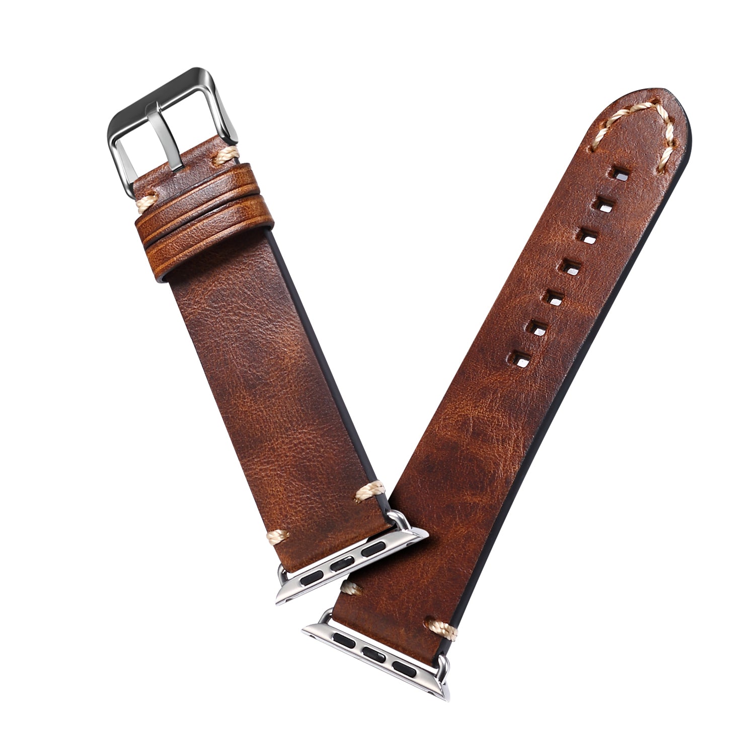 For Apple Watch Series 8 Aluminum / 8 / 7 45mm / Series 6 / 5 / 4 / SE / SE (2022) 44mm / Series 3 / 2 / 1 42mm DOL Waxy Cowhide Leather Watch Band Adjustable Pin Buckle Wrist Strap Replacement - Brown - UNIQBUY