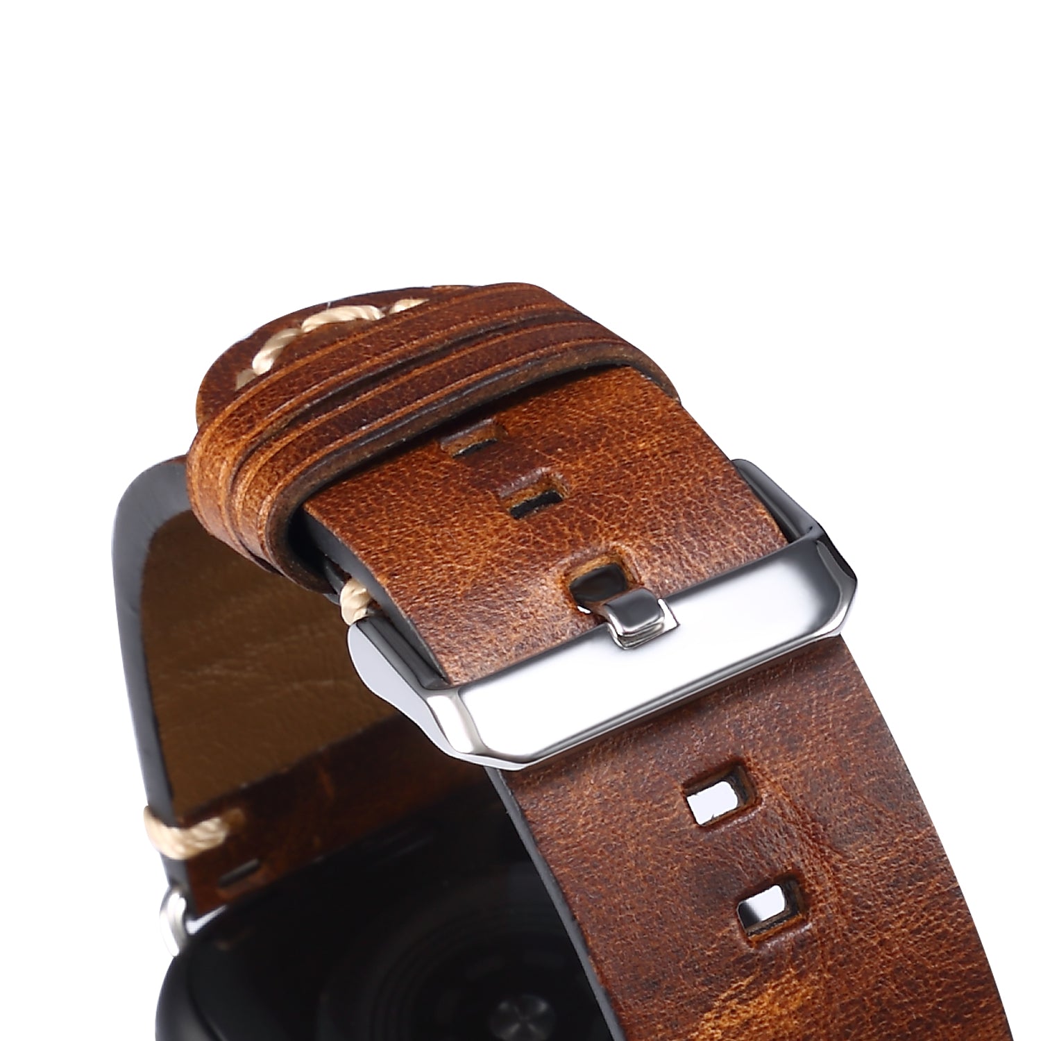 For Apple Watch Series 8 Aluminum / 8 / 7 45mm / Series 6 / 5 / 4 / SE / SE (2022) 44mm / Series 3 / 2 / 1 42mm DOL Waxy Cowhide Leather Watch Band Adjustable Pin Buckle Wrist Strap Replacement - Brown - UNIQBUY