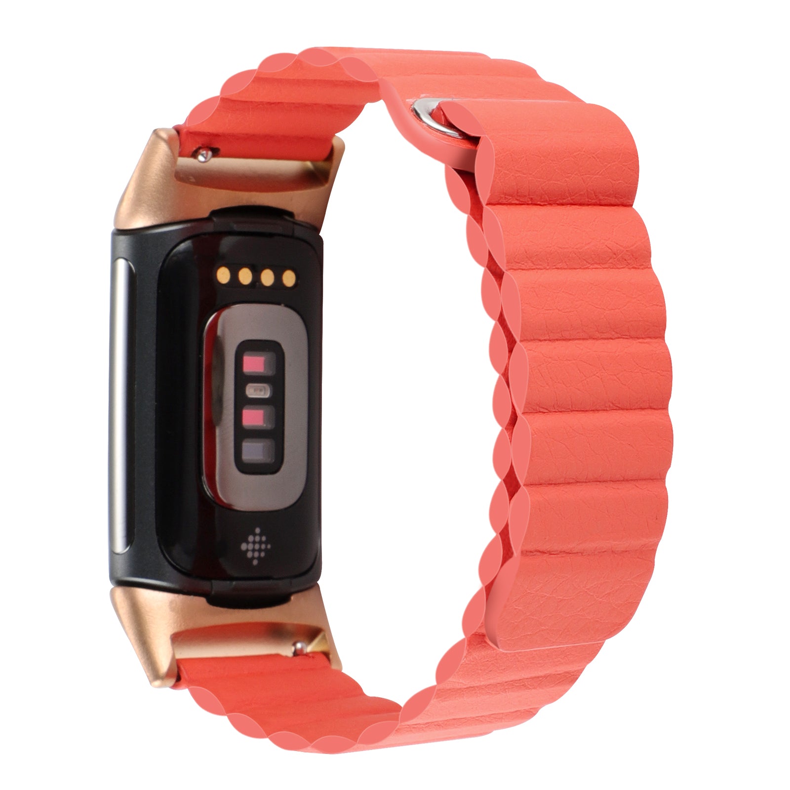 For Fitbit Charge 5 Replacement Magnetic Wrist Band Genuine Leather Adjustable Watch Strap - Orange