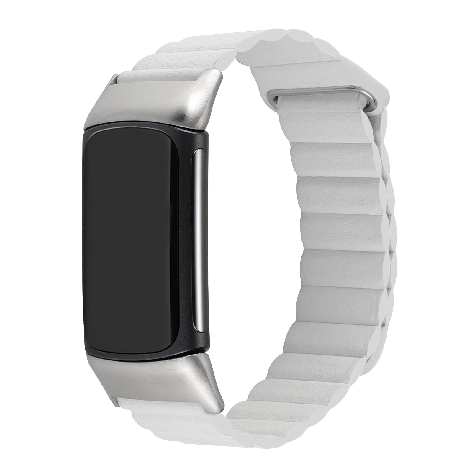 For Fitbit Charge 5 Replacement Magnetic Wrist Band Genuine Leather Adjustable Watch Strap - White