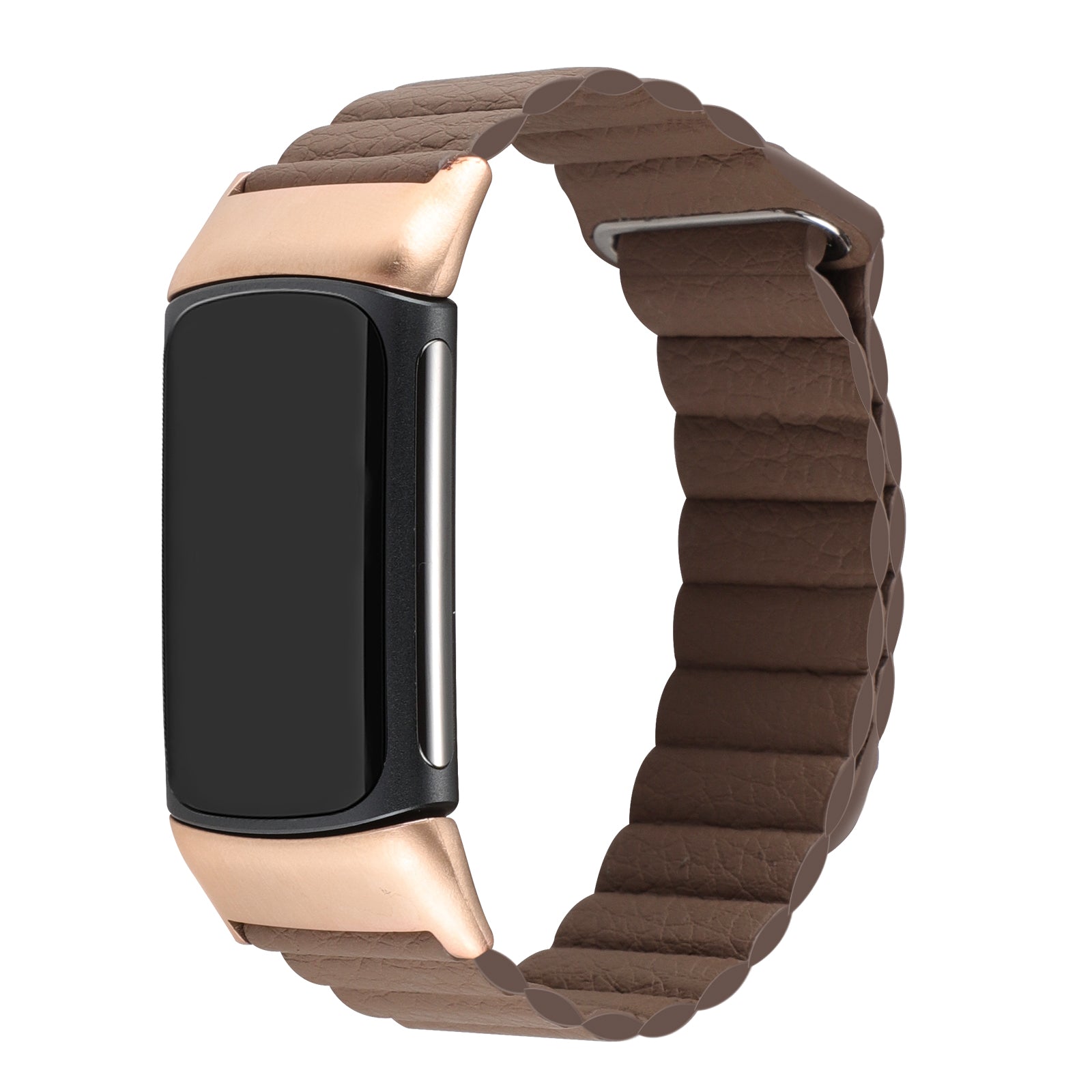 For Fitbit Charge 5 Replacement Magnetic Wrist Band Genuine Leather Adjustable Watch Strap - Coffee