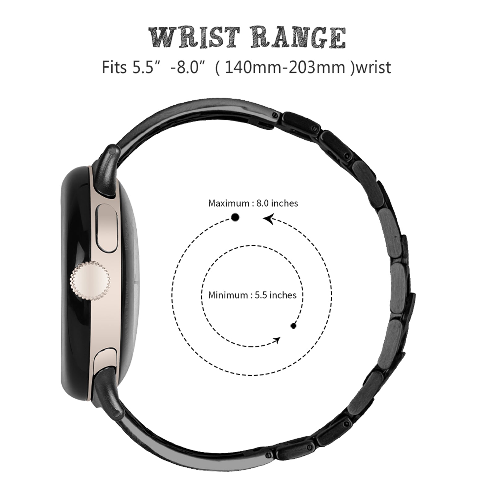 For Google Pixel Watch 304 Stainless Steel Bracelet Rhinestone Decor Plum Wrist Strap Detachable Watch Band - Black