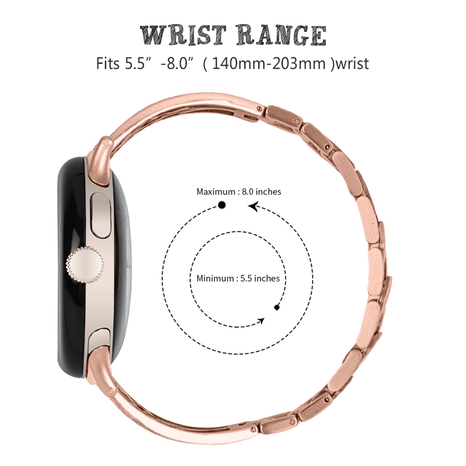 For Google Pixel Watch 304 Stainless Steel Bracelet Rhinestone Decor Plum Wrist Strap Detachable Watch Band - Rose Gold