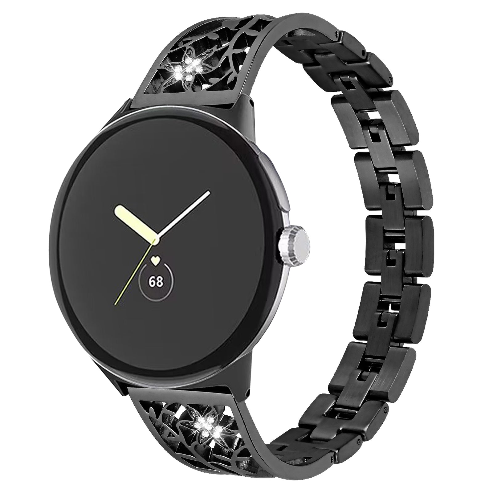 Metal Watch Band for Google Pixel Watch Rhinestone Decorated Watch Strap - Black